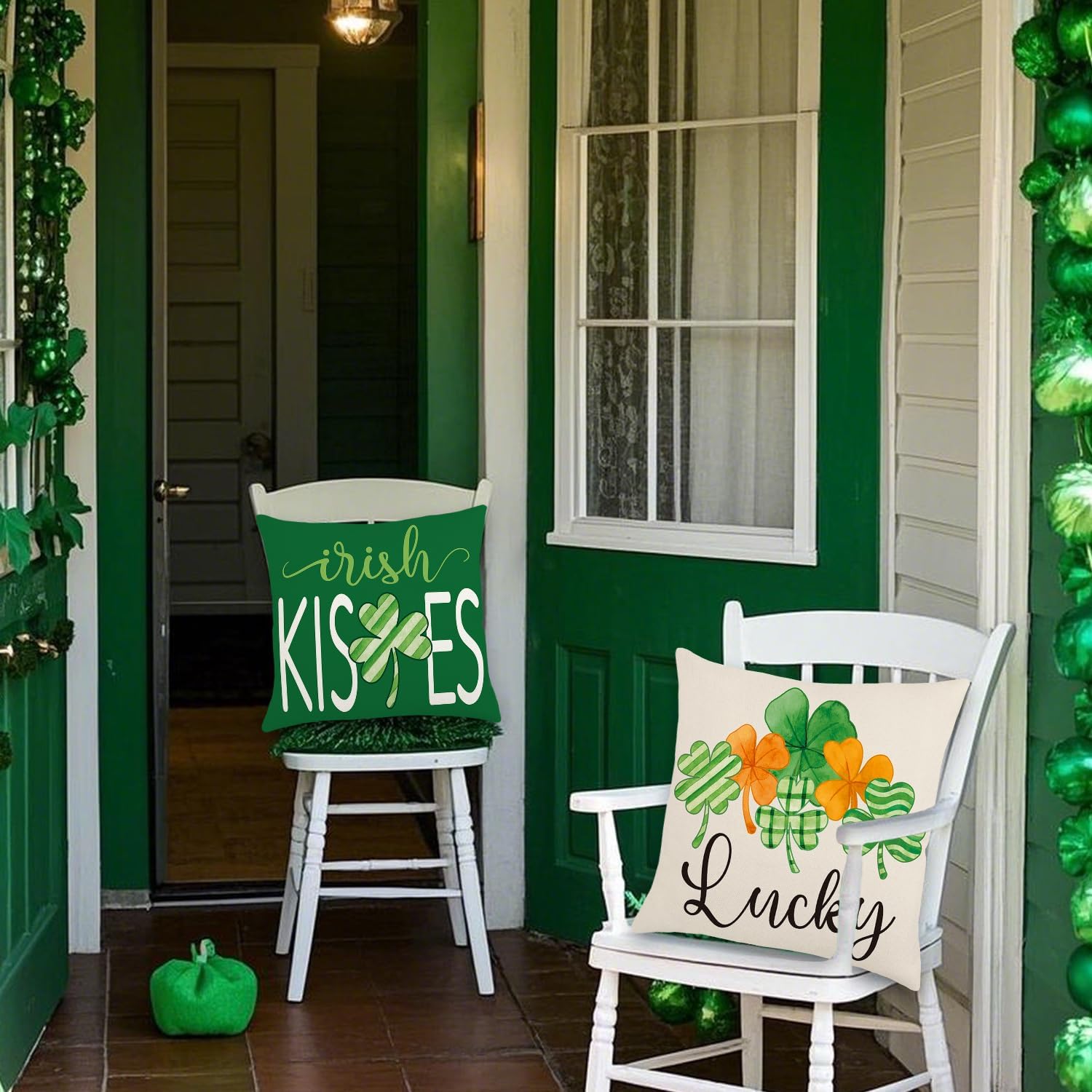 St Patrick’s Day Pillow Covers Decoration 18x18 Inch Lucky Charm Shamrock Throw Pillowcase Green Holiday Cushion Case Covers for Home Farmhouse Couch Sofa Bed Decor (Set of 4) - Image 5
