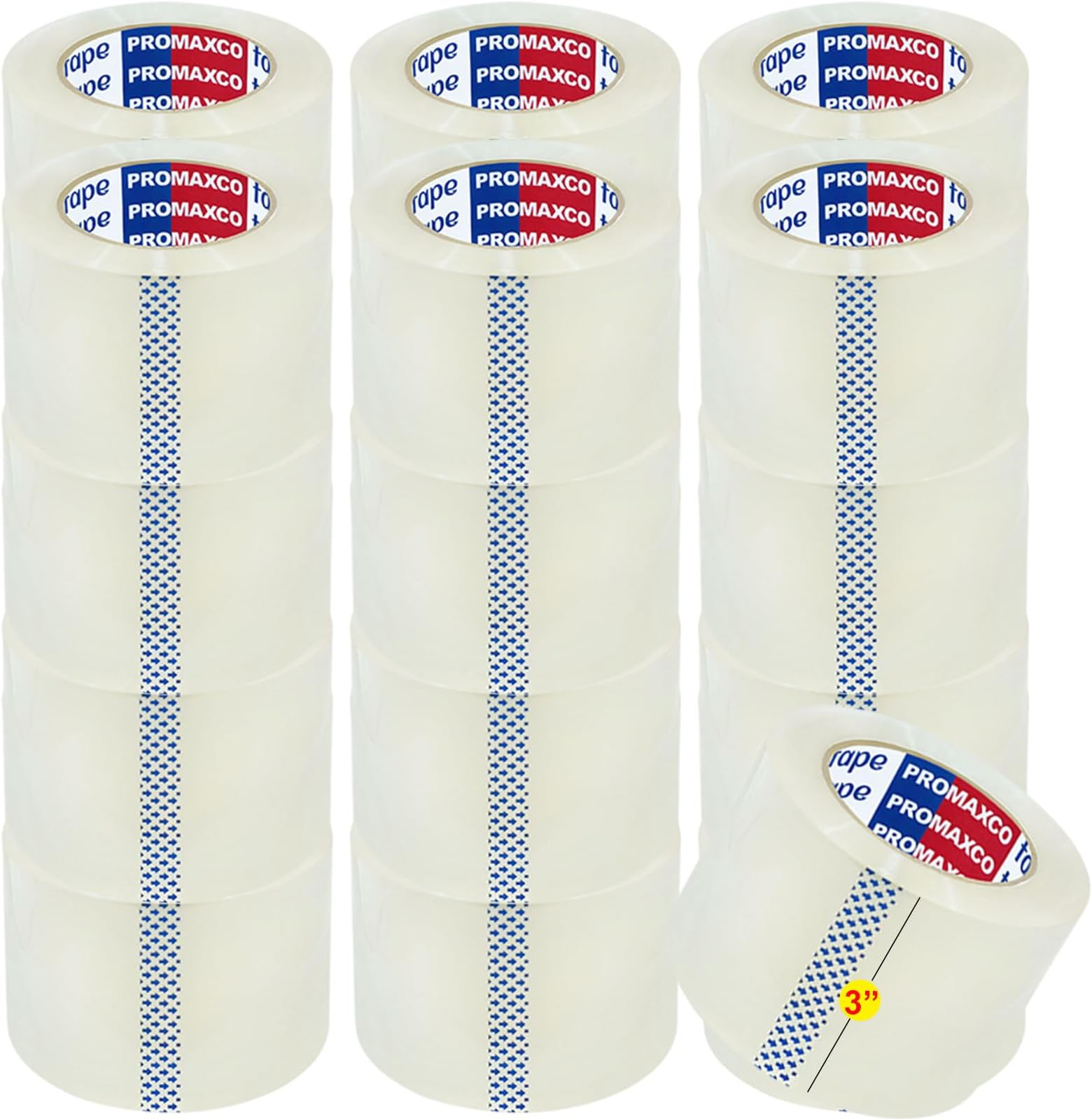 3" Heavy Duty Packing Tape, 24 Rolls, Clear, 3" Core, Total 1320Y, Clear, 2.2 mil, 3 inch x 55 Yards, Refill for Packaging and Shipping(3" Width, not 2" Width)