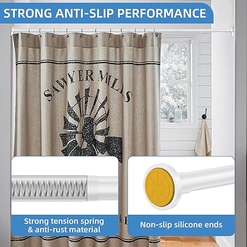 Vista 22 de Barra de cortina de ducha negra mate, varillas de tensión de resorte ajustable de acero inoxidable de 1 pulgada de diámetro, 32 a 80 pulgadas