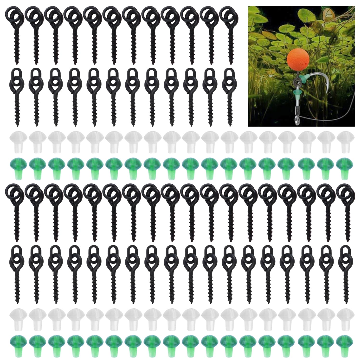 Tornillos para Cebo de Pesca Gancho para Cuentas de Goma Gancho para Carpa para Pescar Set de Accesorios de Pesca 100 Tornillos para Cebo y 100 Puntas de Seguridad