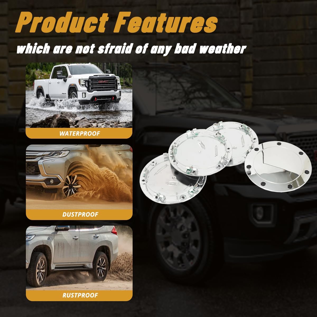 4Pcs 7.21in / 183mm Car Wheel Center Caps for 2000-2003 F150 Harley Davidson 2L3Z-1130-BA 2L34-1A096 Chrome Outer 7.2 in, Inner 5.87 in Snap-On Hub Caps