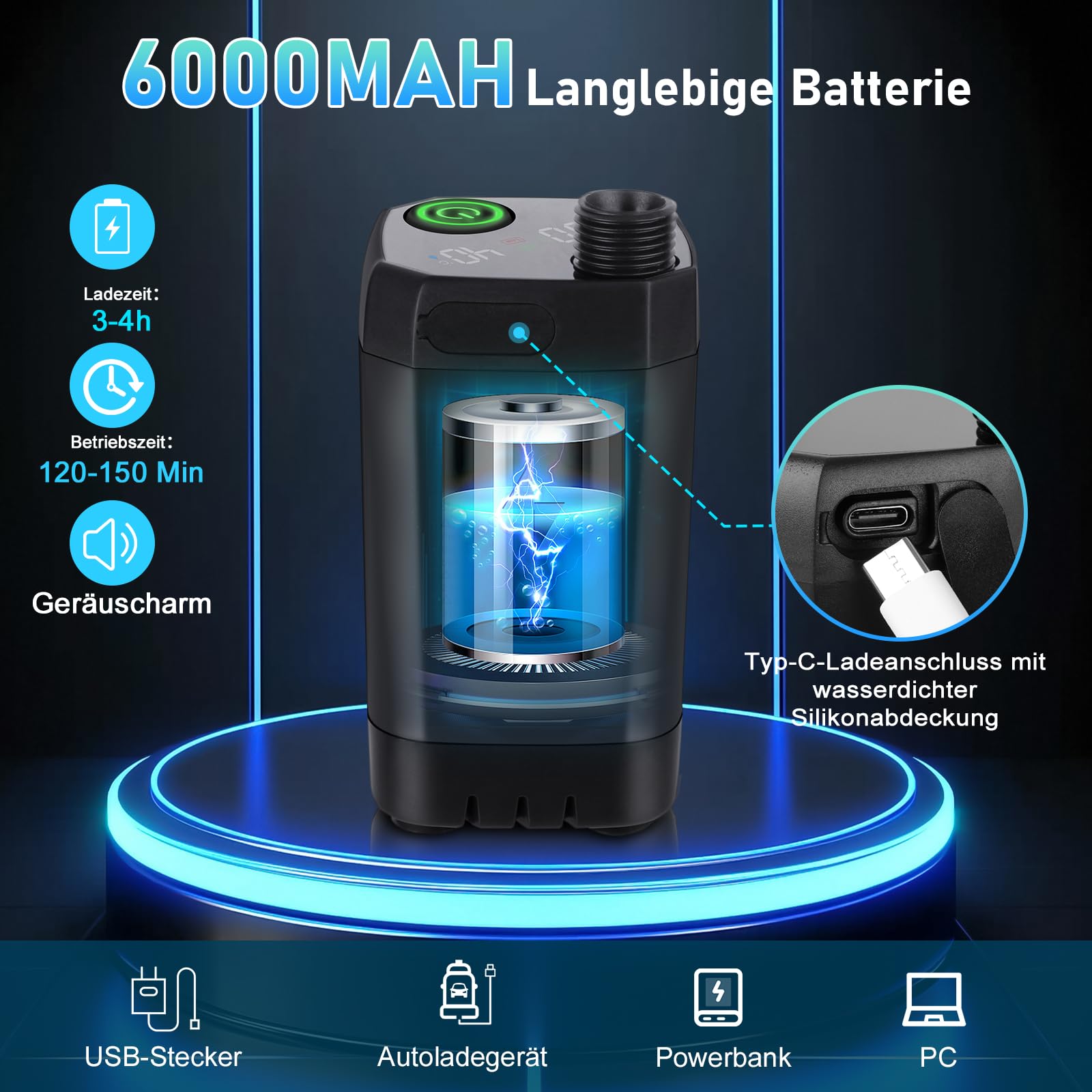Spopal Campingdusche Tragbare, Campingdusche mit 20L Klappbarer Eimer, 6000mAh Camping Dusche Akku, Camping Dusche Outdoor Set mit Duschkopf und 2m Schlauch für Garten, Strand, Autowaschen, Haustier