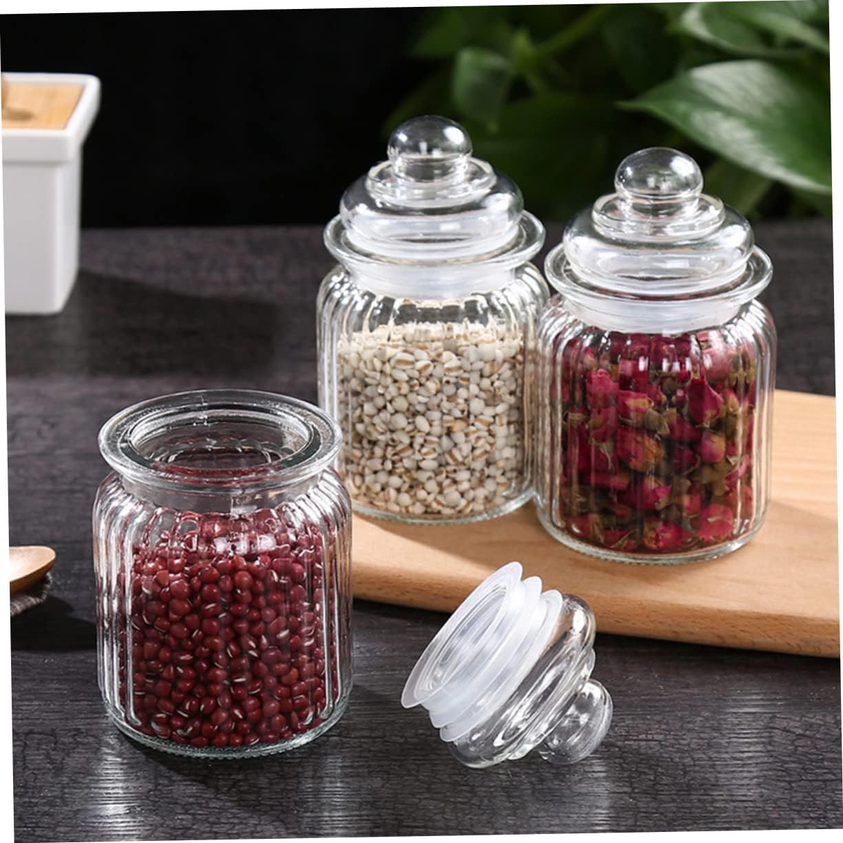 Glass Storage Jars Lids Glass Tea Jar Container Snackle Box for Cereal Nuts Flour