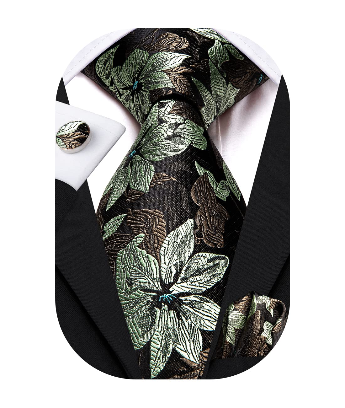 Hi-Tie Paisley Floral Ties Set for Men Silk Mens Stripes Necktie Pocket Square Cufflinks Set Formal Business
