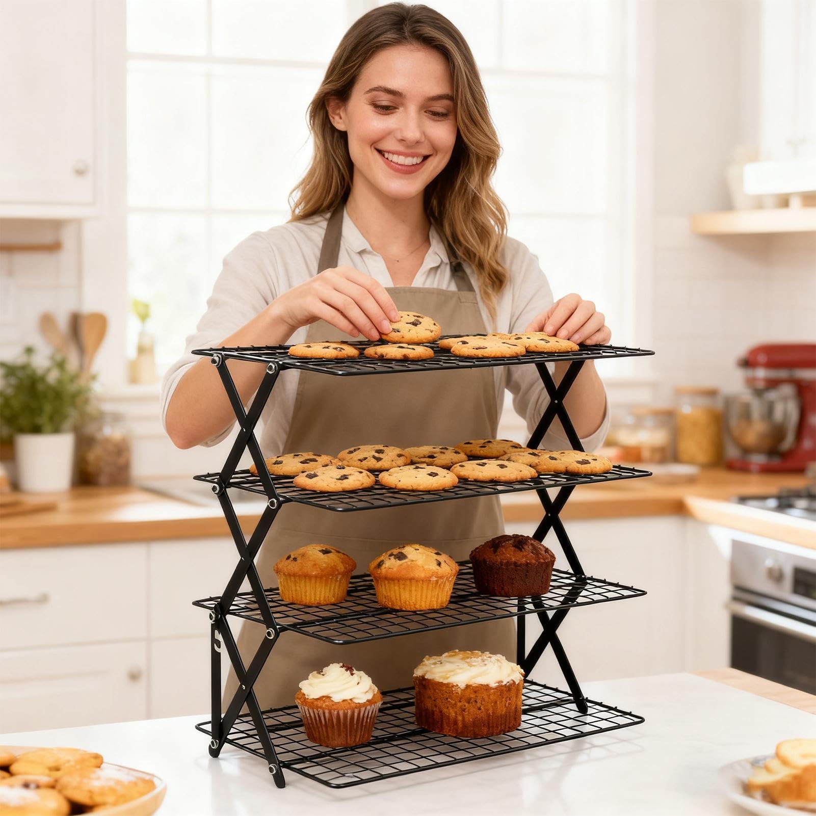 Grilles de Refroidissement pour Pâtisserie Pliable Étagère Empilable 4 | Grille Barbecue Rôtissage Accessoires Cuisine Pour Pâtissiers Fête Rôtissage Grillade Pizza Dessert Fruits Légumes