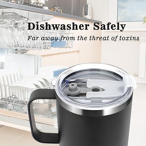 Miniatura 3 de Sursip Vaso aislado de 24 onzas con asa, vaso de acero inoxidable al vacío de doble pared con popote y 2 tapas, para bebidas fríascalientes, taza de