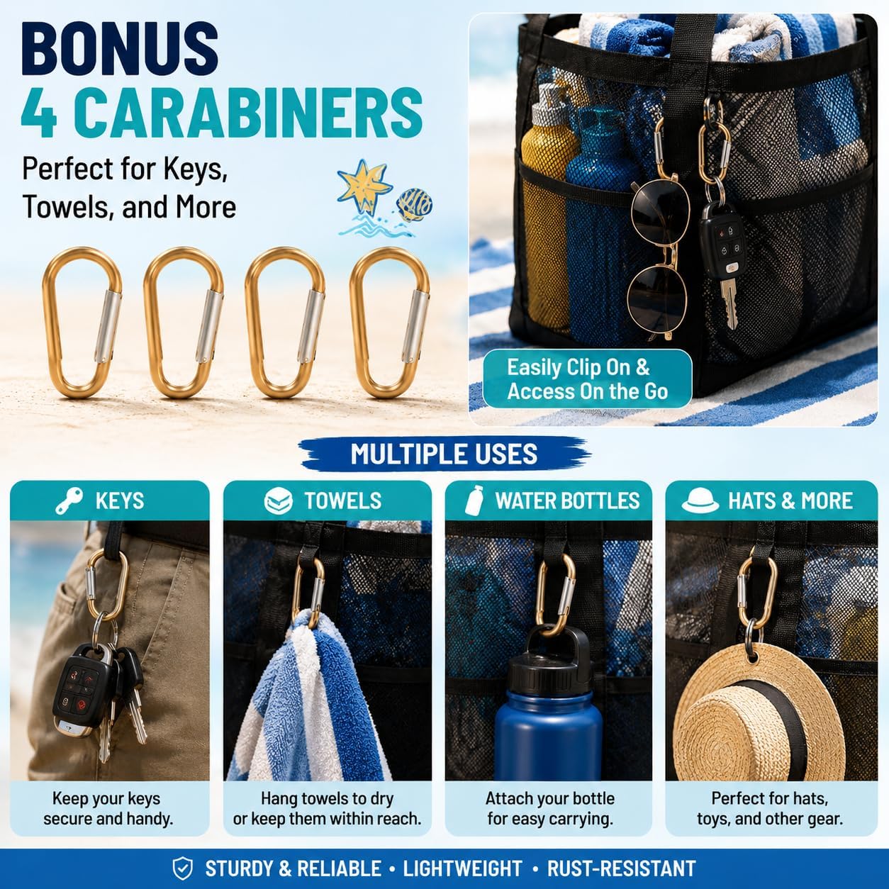 SRISE Mesh Beach Bag - Large Beach Tote Bag for Family Beach Bag for Toys & Vacation Essentials
