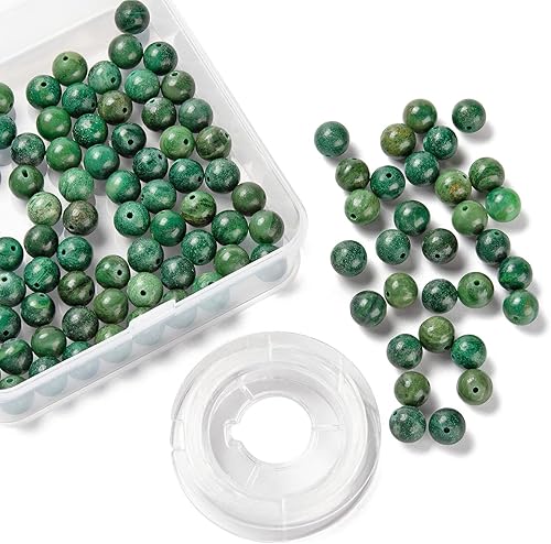 Miniatura 3 de BEEFLYING 100 cuentas redondas de jade africano natural de 0.315 pulgadas con hilo de cristal elástico para mujeres, collares, pulseras, joyería