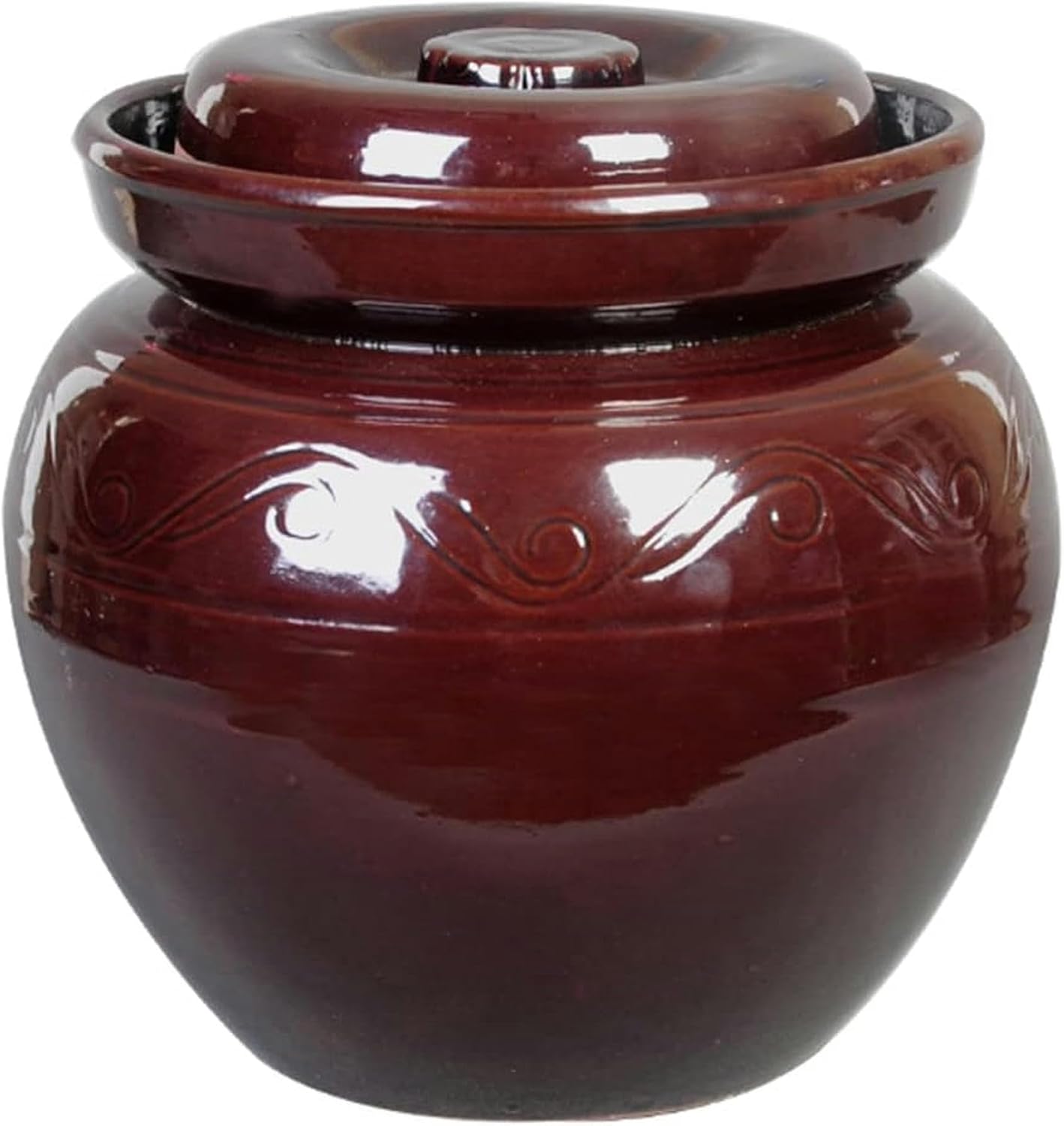 Brown Traditional Chinese Porcelain Pickle Jar, Ceramic Fermentation Crock Pickling Pot,Fermenting Jar with Water Seal Airlock Lid Stoneware Fermenter for Kimchi 5KG*1