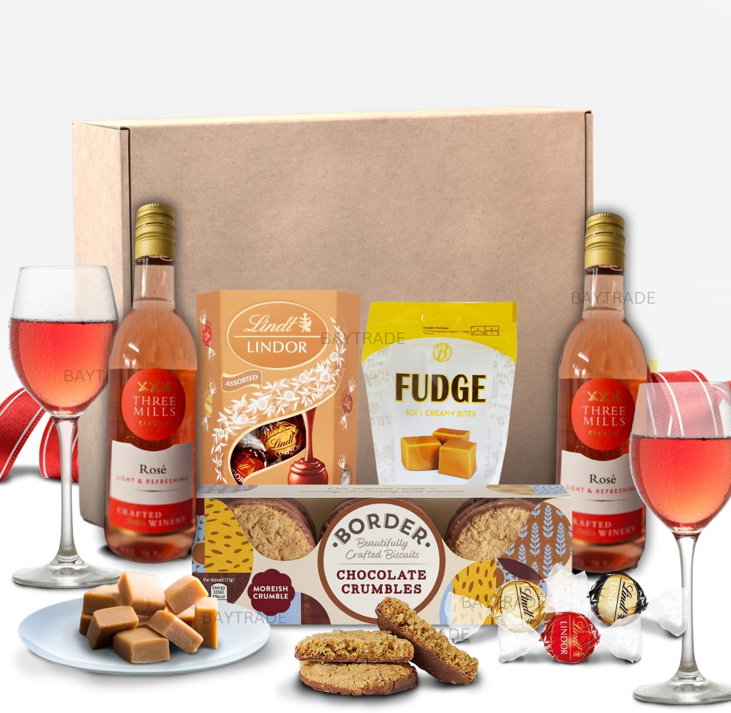 Wine gifts 2x Mini 18.7ml Rose Wine and Chocolate Gift Set Border