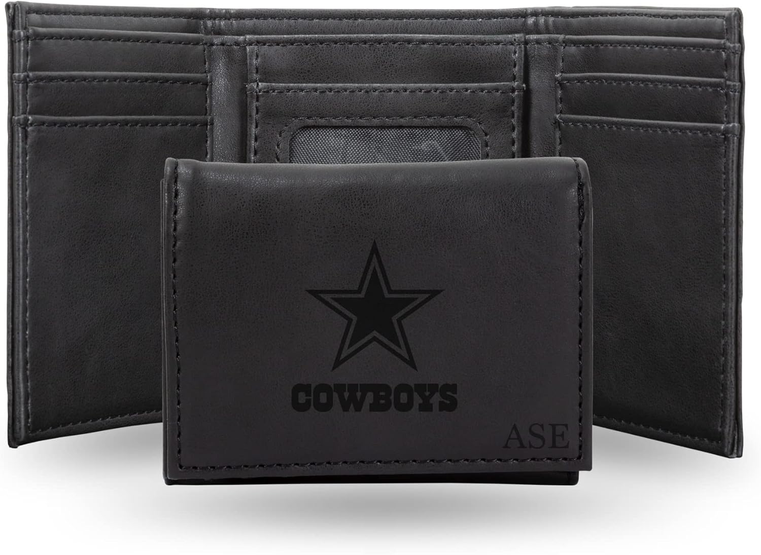 Rico Industries NFL Dallas Cowboys Black Personalized-Custom Laser Engraved Faux Leather Tri-fold Wallet - Slim Wallet
