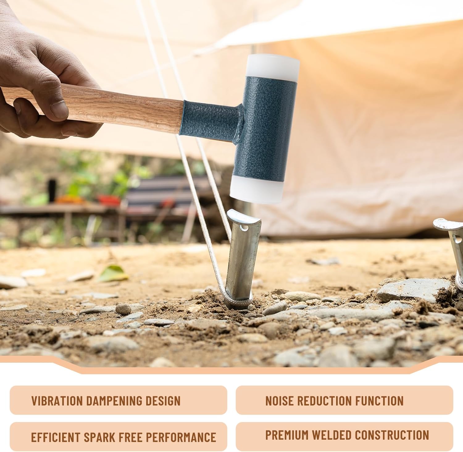 Lothee 2 Pcs Dead Blow Hammer 2.4 LB, 50mm Soft Face Mallet with Shot-Filled Head, Non-Marring Nylon Tips & Hickory Handle, Heavy Duty for Automotive, Woodworking and Assembly