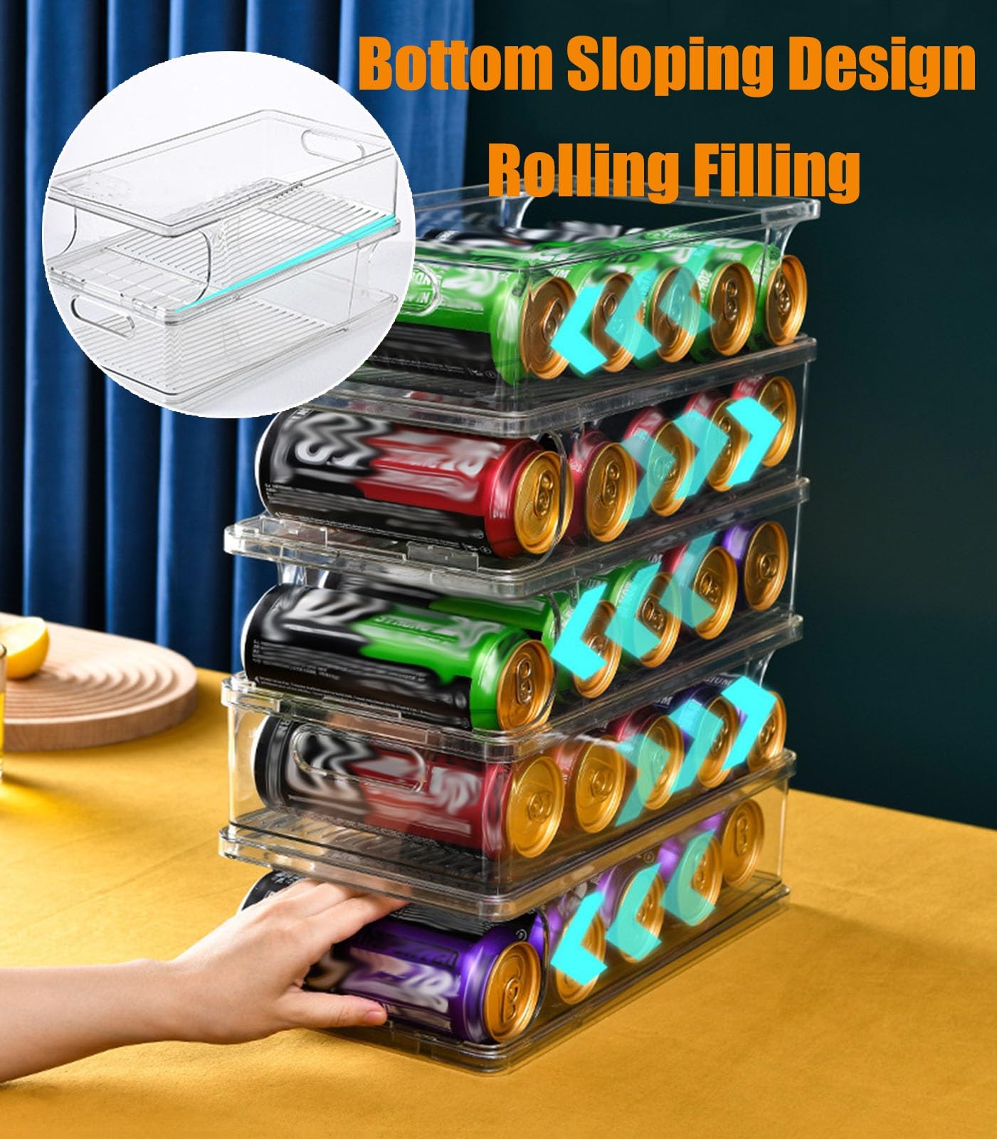 Organizador Latas Nevera Dispensador De Latas para Refrigerador, Soporte Apilable para Alimentos Enlatados De Cocina con Asas, Dispensador De Latas De Refrescos Y Bebidas