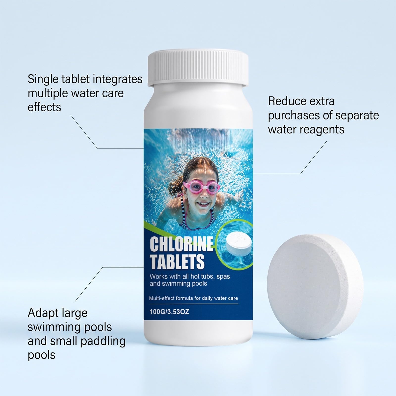 Compresse Clore Piscina Multifunzione Dissolution Lento Regolatore pH 100g