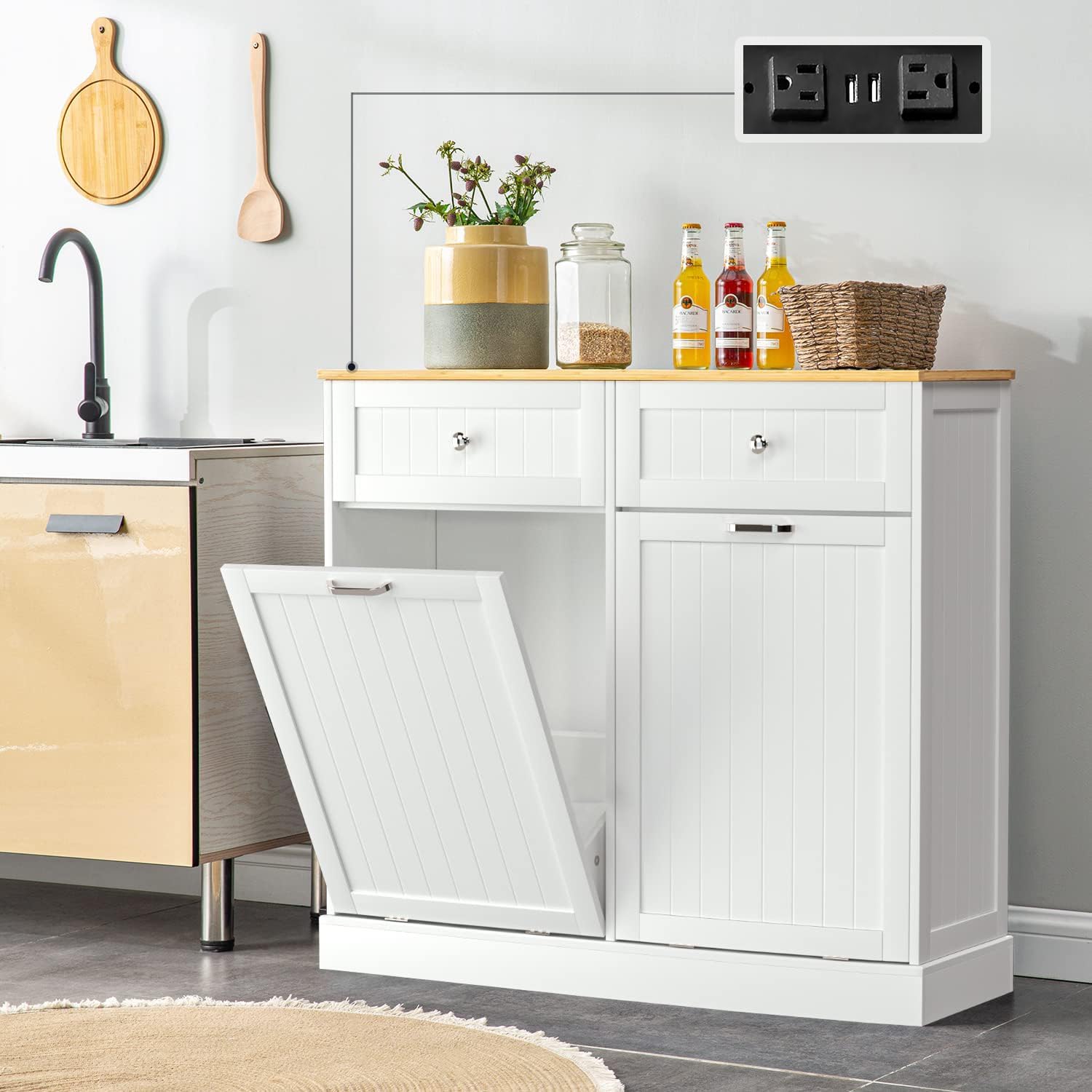 Amazon.com: Usinso Double Trash Can Cabinet, Double Tilt Out Trash ...