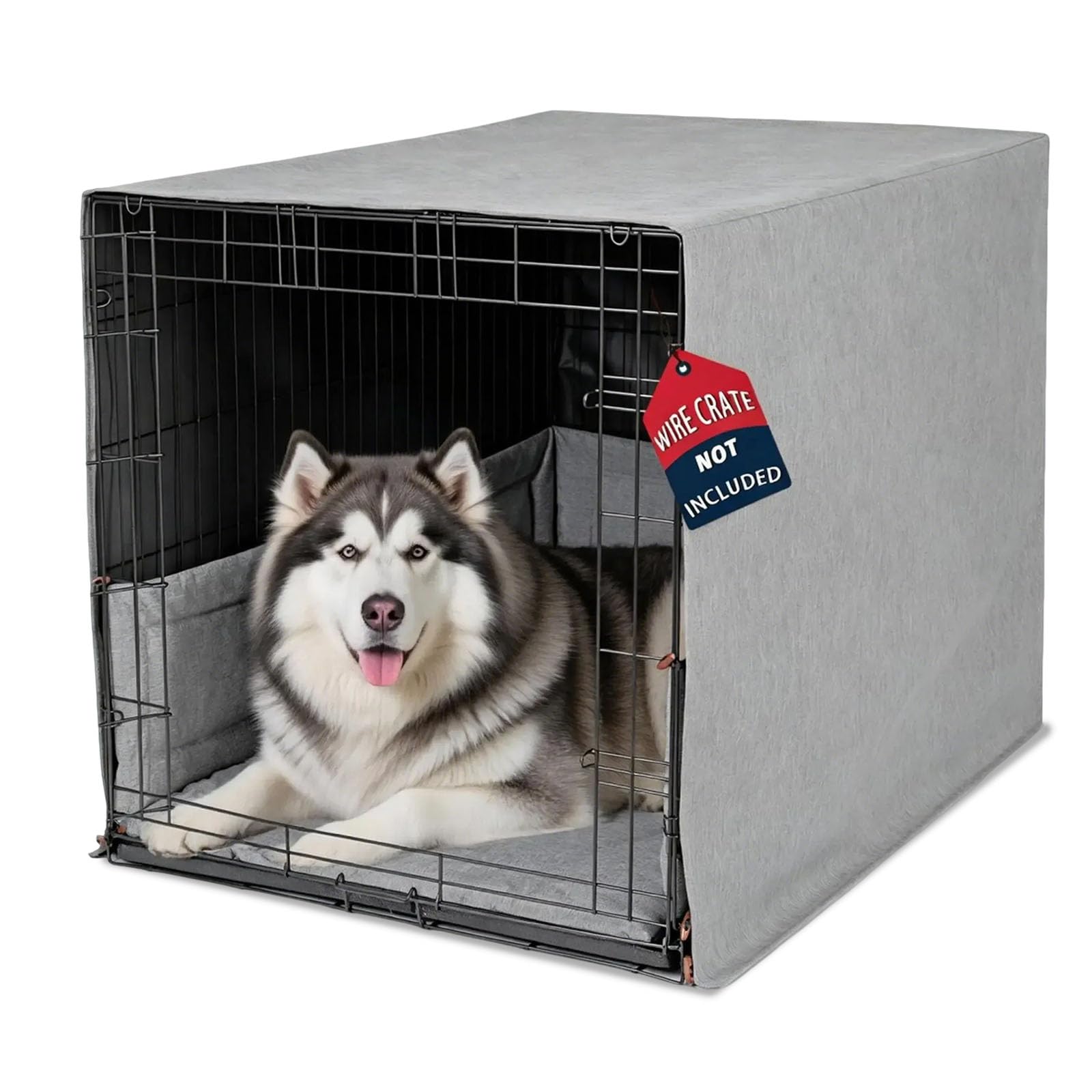 Calming Open Front Dog Crate Cover 42" Wire Crate, 3-Piece Water-Resistant Set with Mat & Bumper Pad, Breathable Oxford, Blocks Light, Machine Washable, Anxiety Relief Den for Home & Travel, Gray