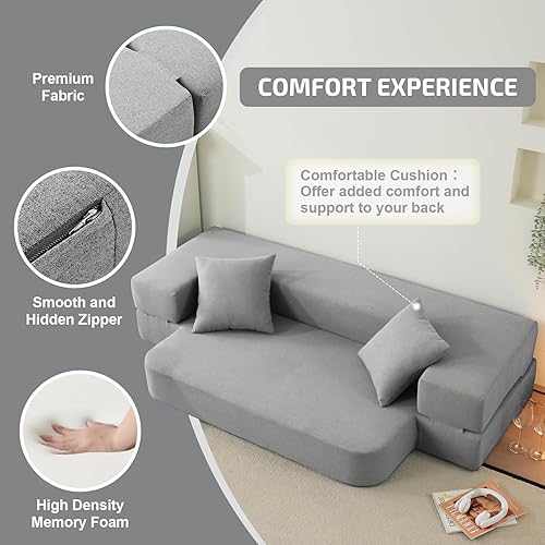 Miniatura 4 de SUYOLS Sofá cama plegable con almohadas, silla convertible y colchón para dormir, cama plegable de espuma viscoelástica para sala de estar,