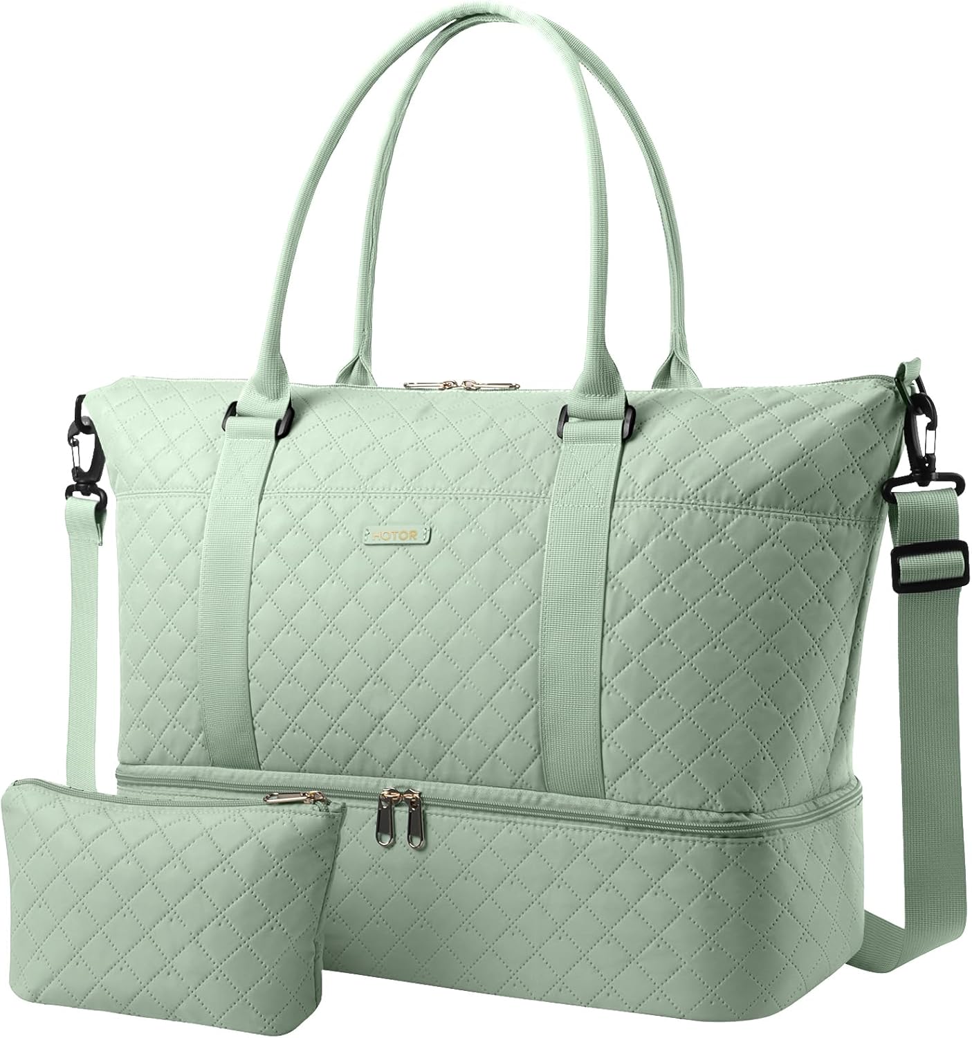 HOTOR Travel Duffel Bag - Weekender Bags for Women, Gym Tote Bags with Shoe Compartment, Carry On Overnight Bag with Toiletry Bag for Travel Essentials and Travel Accessories, Green, 13.4"×17.3"×7.9"