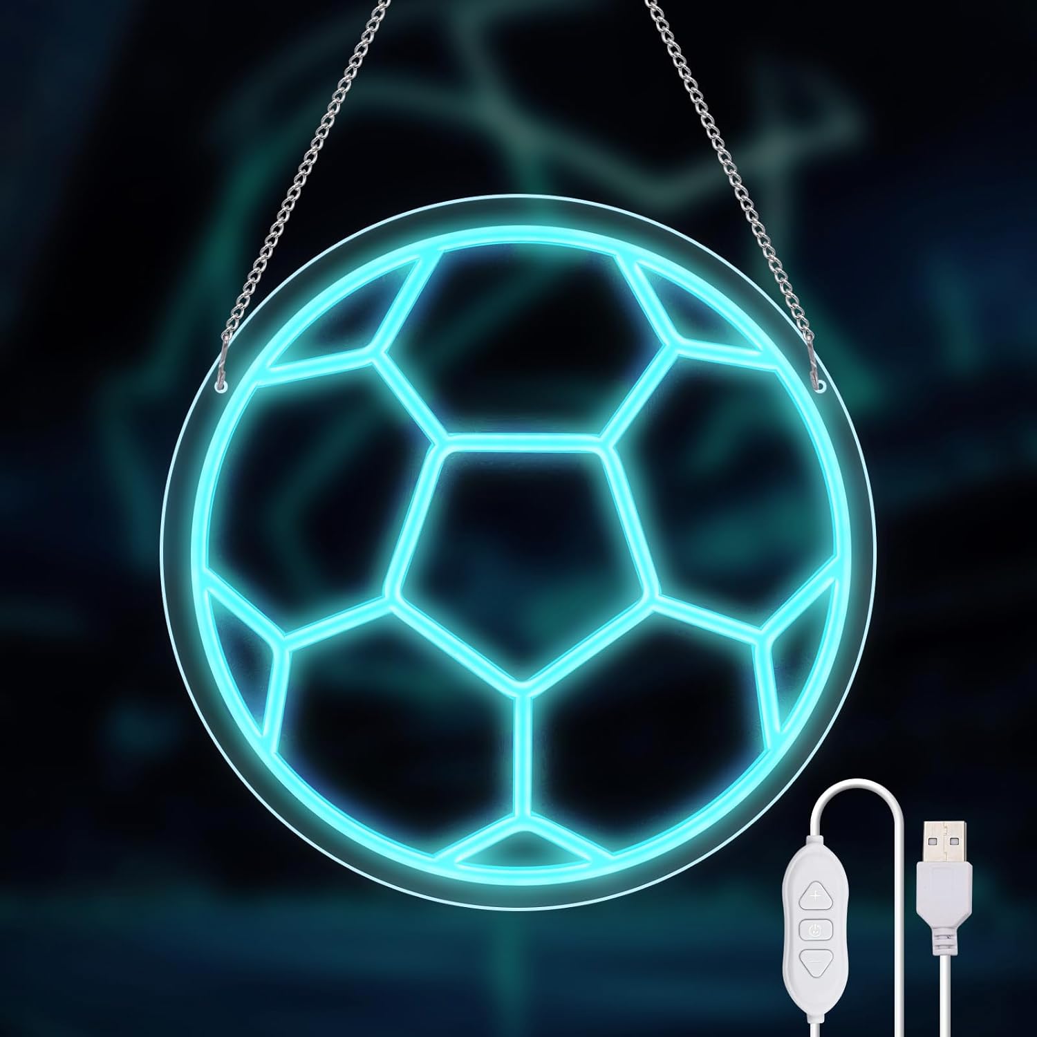 BRIGHTDECK Soccer Neon Sign, World Cup Dimmable LED Football Neon Light, USB-Powered World Cup Decor for Boys Teen Bedroom Man Cave Dorm Party Soccer Fan Decorations (BlackWhite)