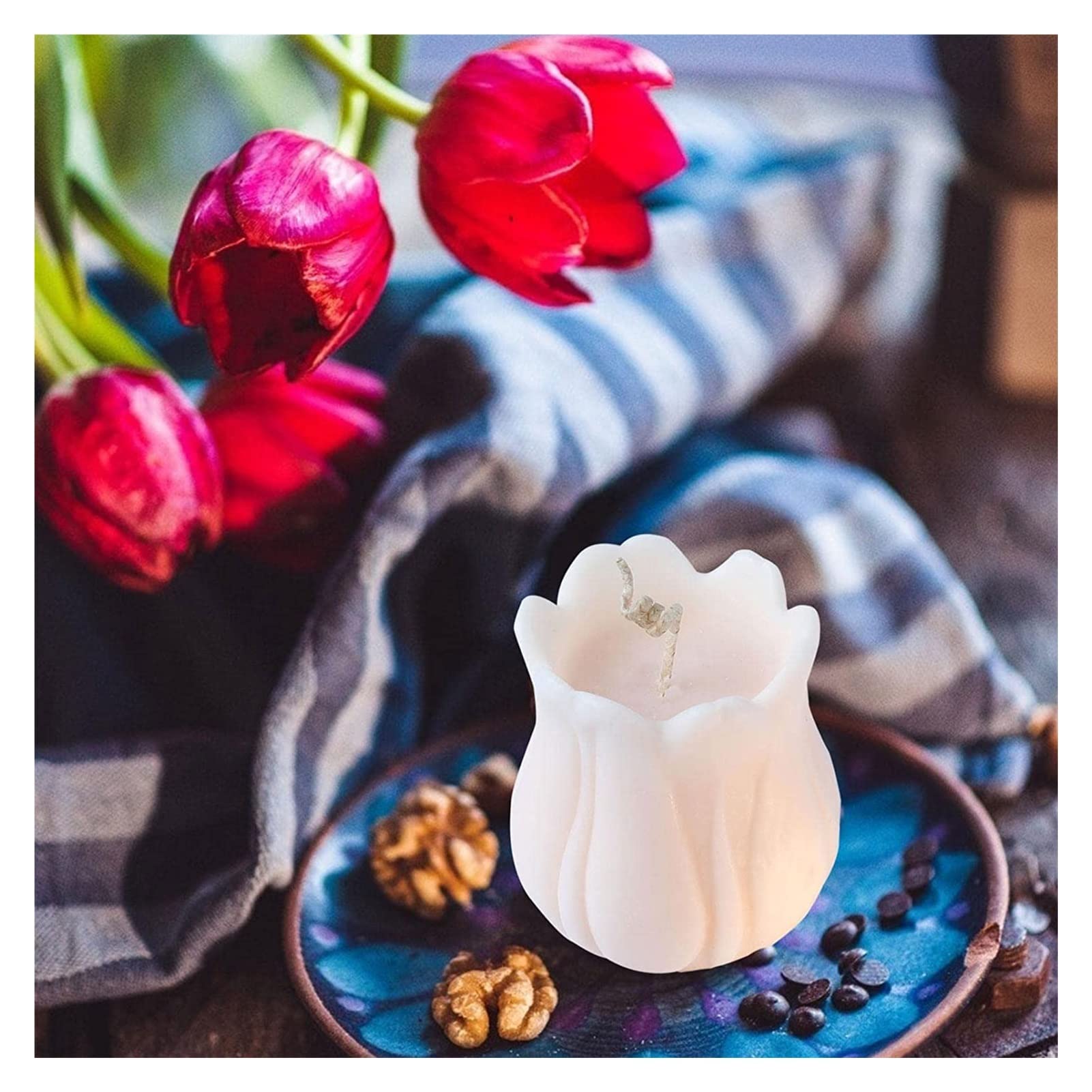 Kit de fabricación de moldes DIY Suministros Molde de silicona de flor de tulipán 3D - Molde de vela de silicona Molde de jabón 3D hecho a mano | Moldes de silicona en forma de flor Fondant molde for