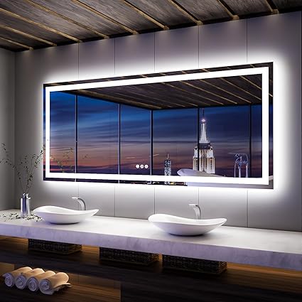 ISKM 88''L x 38''W LED Mirror for Bathroom Lighted Vanity Mirror for Wall Front Lights + Backlit LED Bathroom Mirror Anti-Fog Tempered Glass ETL Listed