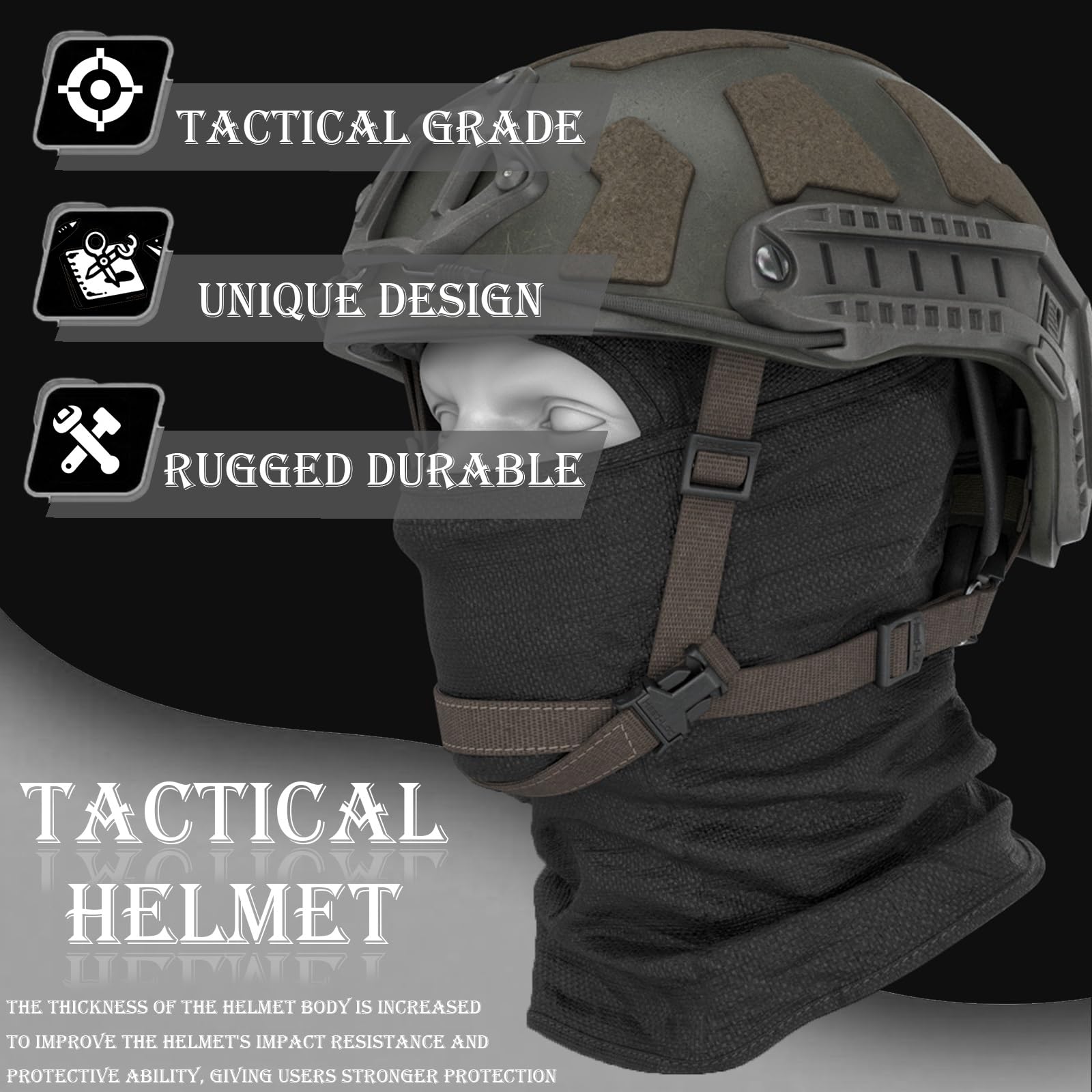 Casco tattico Airsoft Fast con cuffie di comunicazione tattica/luce di sopravvivenza per esterni/staffa NVG, maschera tattica integrale per sport all'aria aperta e giochi CS