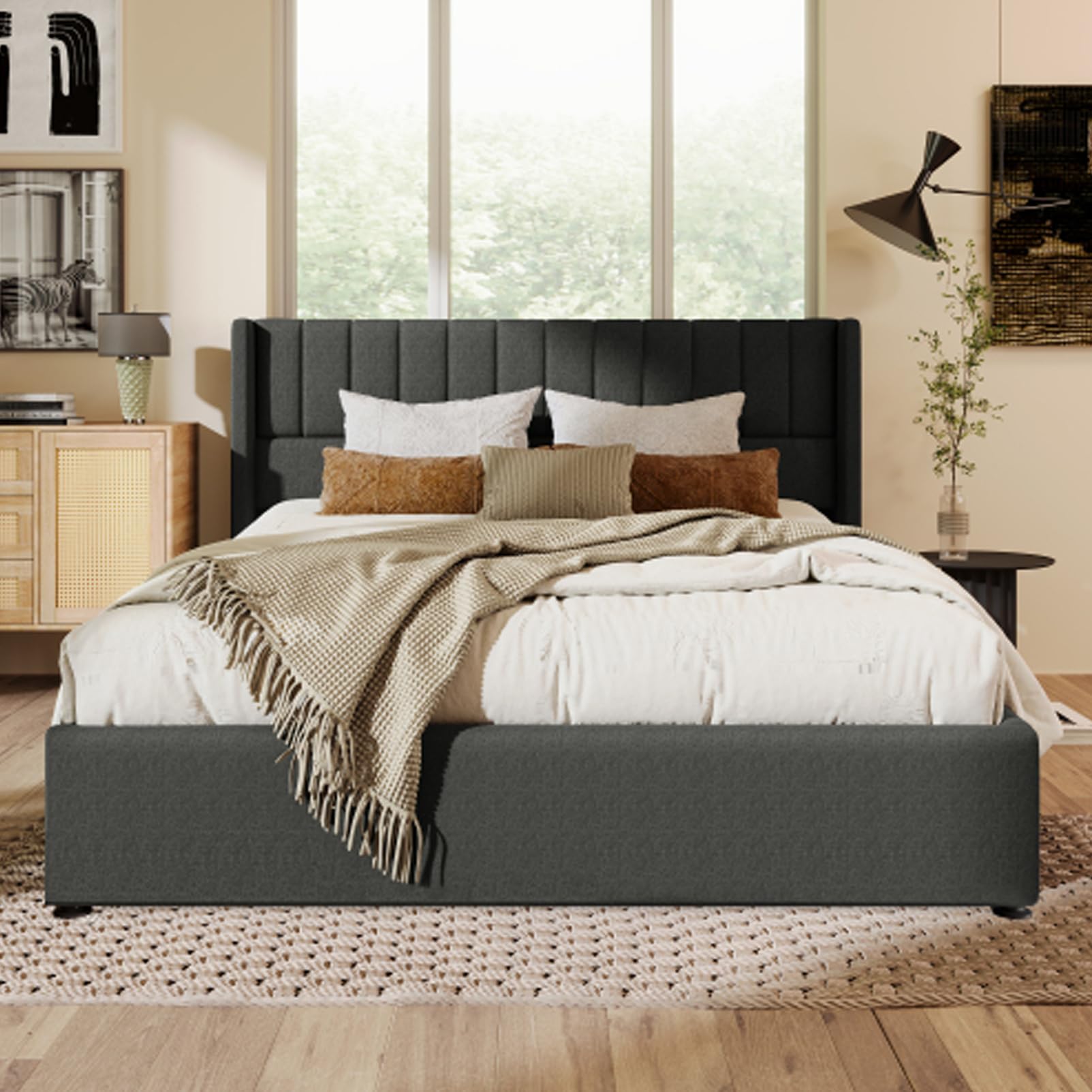 Letto Imbottito Idraulico Con Rete A Doghe In Metallo Letto Matrimoniale King Size Biancheria Letto Per Ragazzi Per Adulti Ragazzi Letto Contenitore Box Letto Letto Per Gli Ospiti Grigio 160x200 Cm