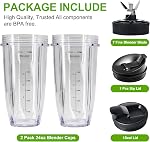 24oz Nutri Ninja Auto IQ Series Blender Cup Replacement - 7 Fins Blade Base & 2 Unbreakable Lids, Compatible with Ninja Auto iQ BL480-30, BL481-30, BL482-30, BL482QPR-30, BL482QPK-30, BL482QPL