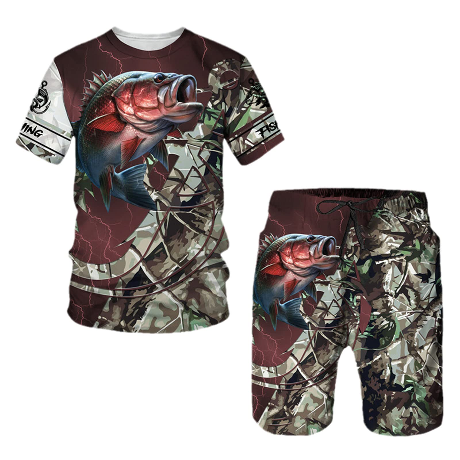 Verano Divertido 3D Impreso Camiseta/Pantalones Cortos/Patrón de Pesca de los Hombres O-Cuello de Manga Corta Ropa Deportiva Conjunto Cool 2 Unids Chándales