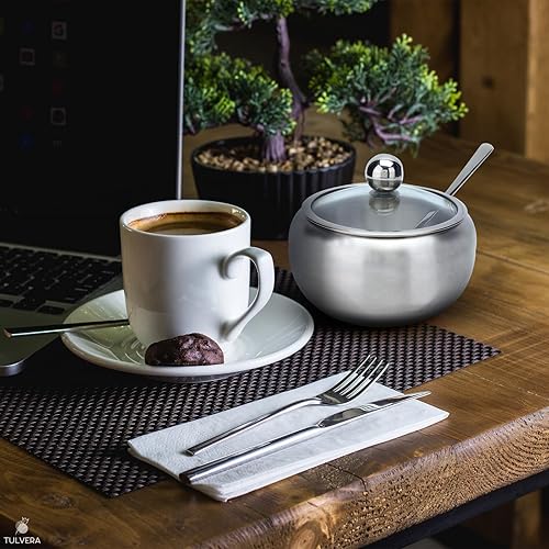 Miniatura 6 de Azucarero con tapa de vidrio y cuchara  Contenedor de azúcar de 12 onzas para barra de café  Tarro de acero inoxidable para sal, té, dulces, cubo de