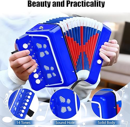 Miniatura 4 de AZEAM Acordeón para niños, acordeón de juguete para edades de 3, 5, 9, 7, 10, 12, niños pequeños, principiantes, instrumentos musicales, 10 teclas,
