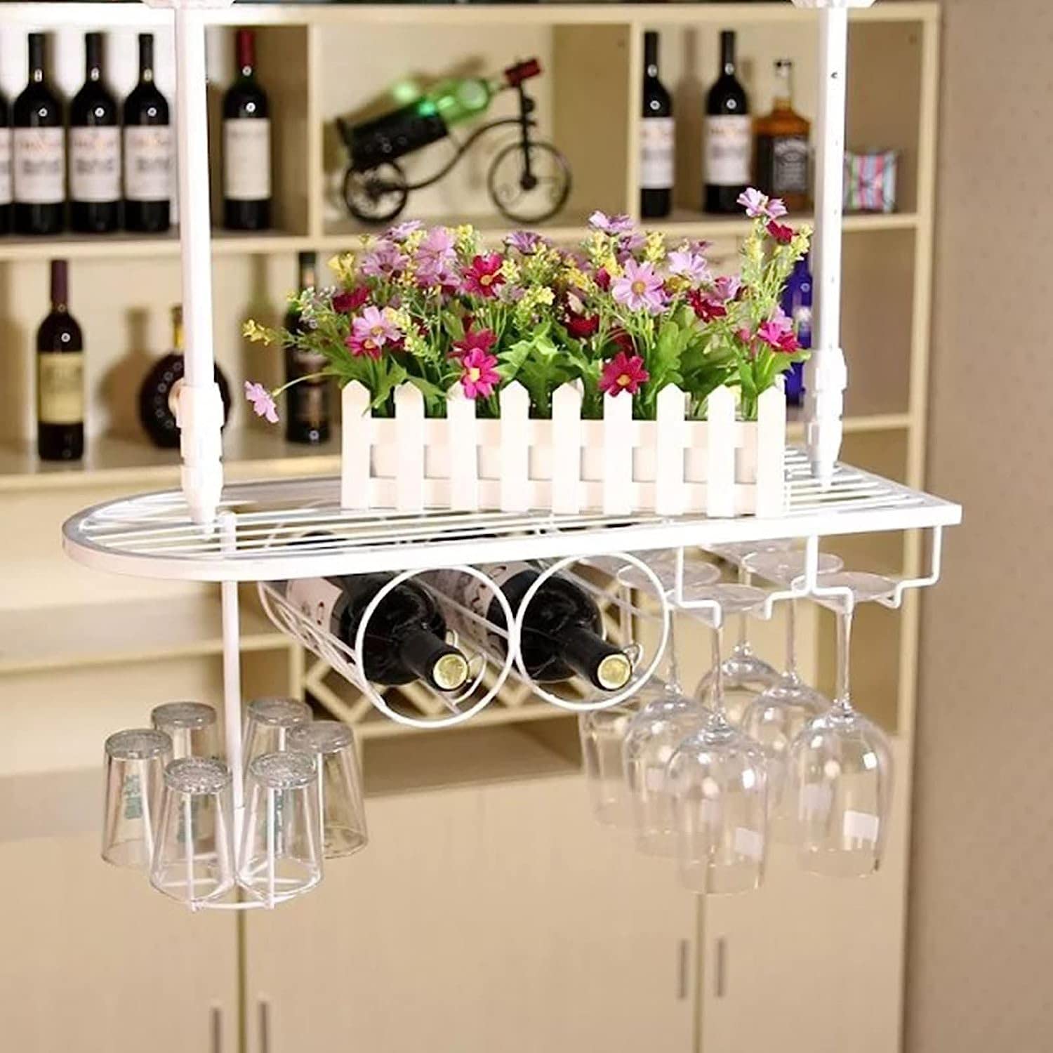 Casier à vin suspendu haut de gamme pour verres et bouteilles