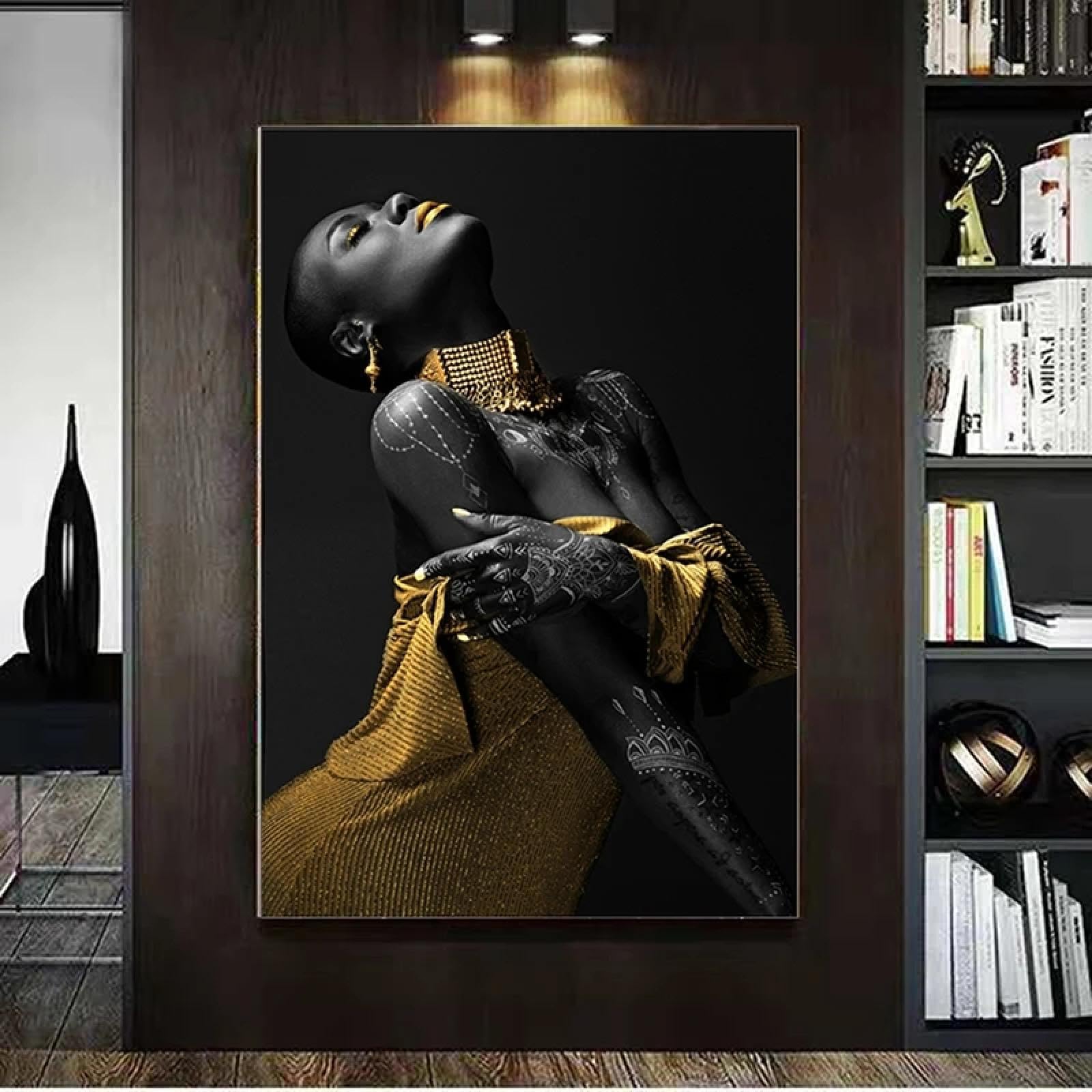 Aquarell Leinwand Druck KADING Afrikanische Frau Leinwandbild 30x42cm -  Aquarell Kunst Mit Rahmen Aquarell Porträt Wandbild, image size:1600x1600