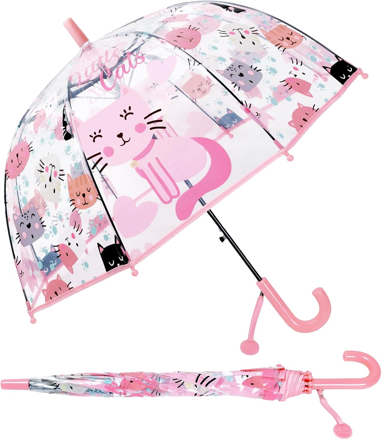 decalsweet Kids Umbrella Clear Bubble Umbrellas for Rain,Transparent Dome Safety Windproof Umbrella with Easy-Grip Hook Handle for Toddler Girls and Boys