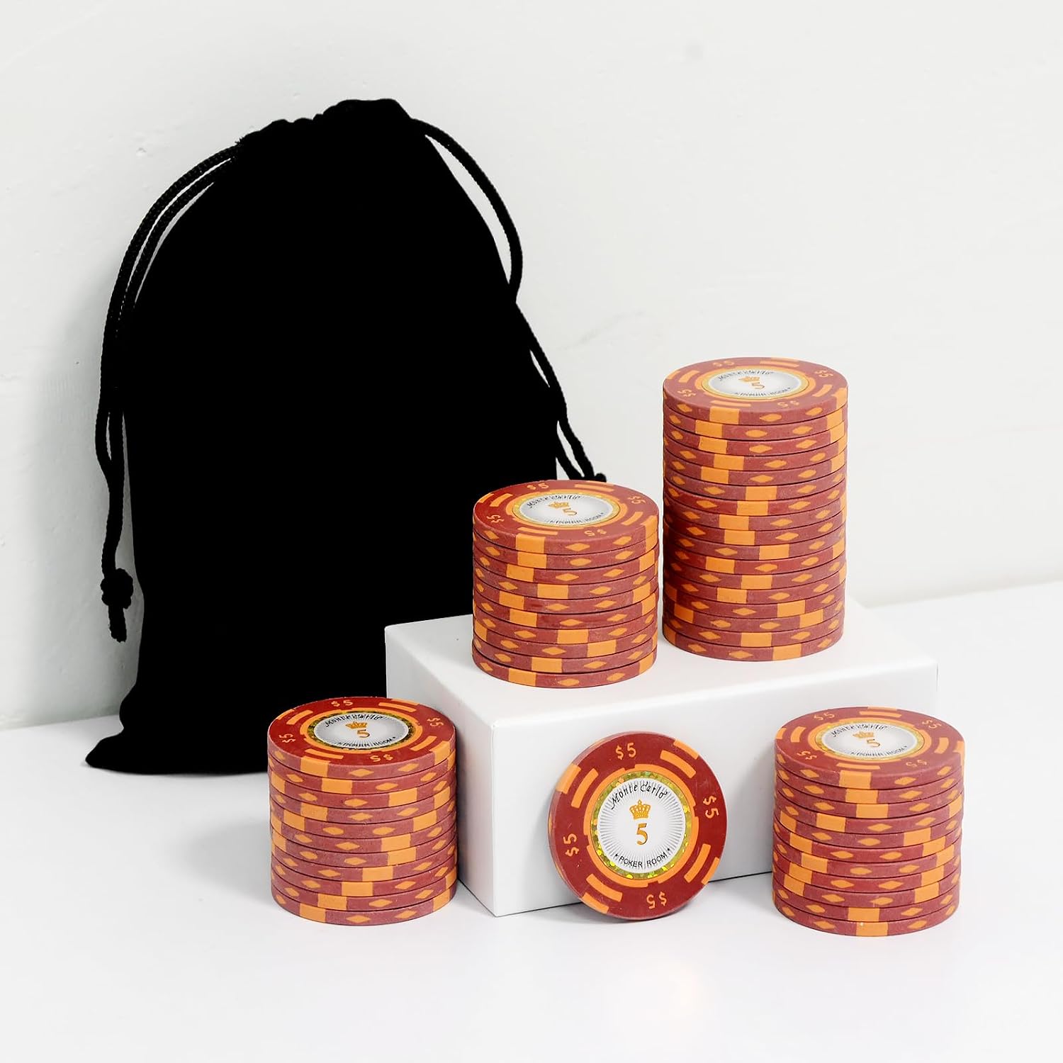 50 Pieces Clay Composite Poker Chips with a Durable Chip Bag, Create a Real Casino Atmosphere, Suitable for Poker Game Nights