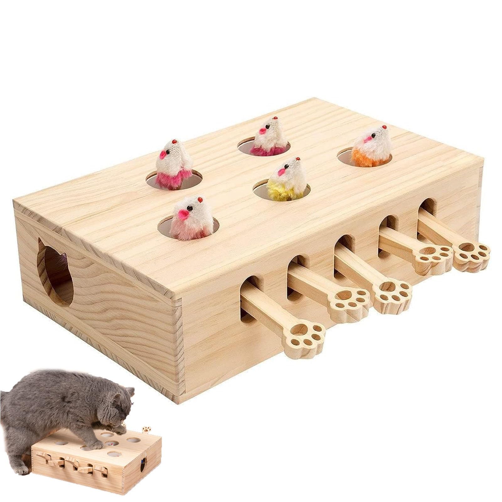 Juguetes Interactivos De Madera Maciza, Juguete Interactivo Simulado para Gatos, Juguete Whack-A-Mole, Juego para Atrapar Ratones para Gatos De Interior