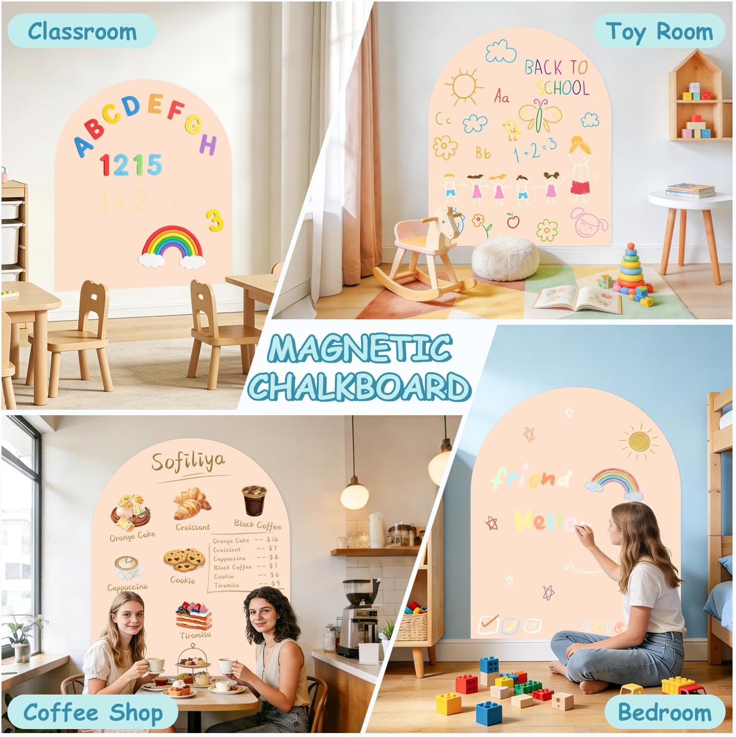 40" x 32" Magnetic Arch Wall Decal Milk Tea Magnetic Play Wall with Starter Kit Peel and Stick Chalk Board Wallpaper Magnet Wall Sticker for School Home Kids Playroom Large Chalkboard for Wall