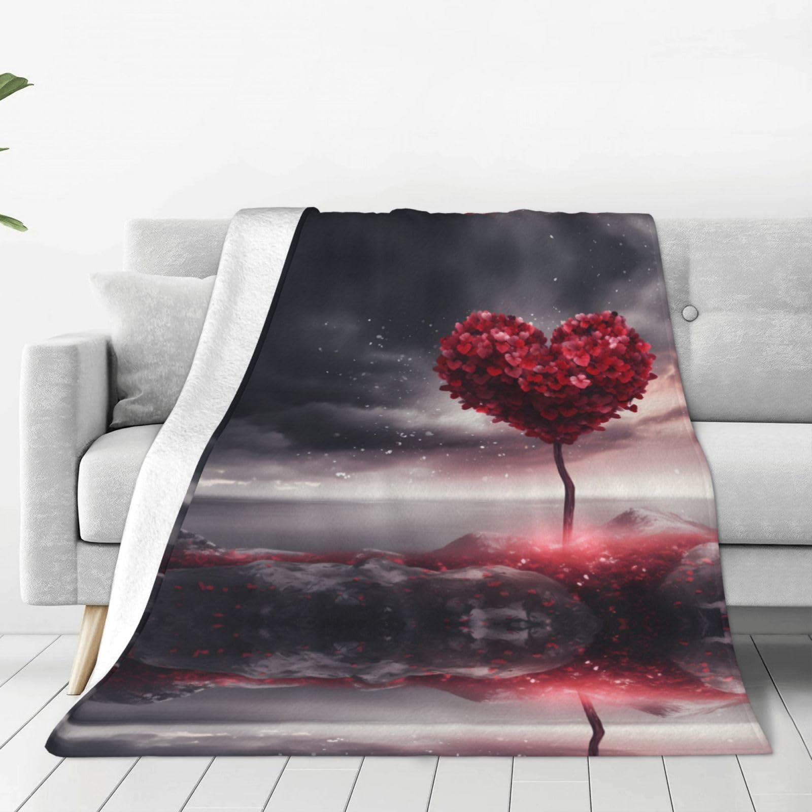 Couverture en flanelle 203x152 cm PHAYAH grand plaid motif arbre d'amour pour lit et canapé