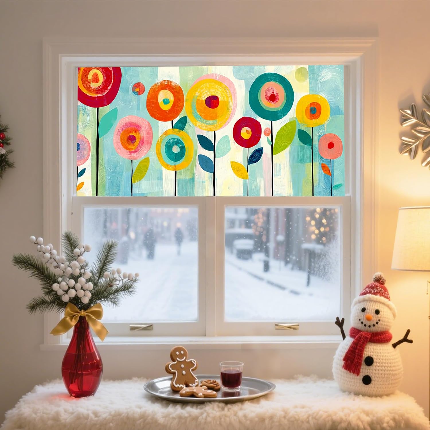 IVN Privacy Window Film 39.3x17.7 Inch Static Cling Decorative Window Film with Colorful Flower Design for Bathroom Kitchen Office