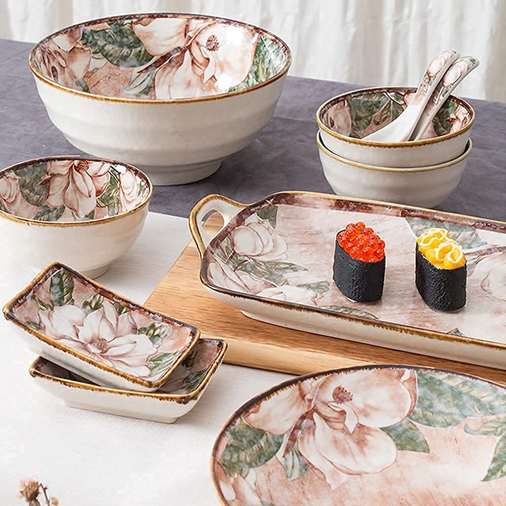 20-częściowy porcelanowy zestaw zastawy stołowej – kwiatowy zestaw naczyń ceramicznych z talerzami i miseczkami do domowej kuchni – elegancka kolekcja zastawy stołowej do jadalni i rozrywki