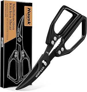 Huusk Seafood Scissors Black - Stainless Steel Kitchen Shears Dishwasher Safe, Sharp Japanese-Style Kitchen Scissor for Crab, Shrimp, Lobster, Herbs and Food Prep, Christmas Gifts for Men Women