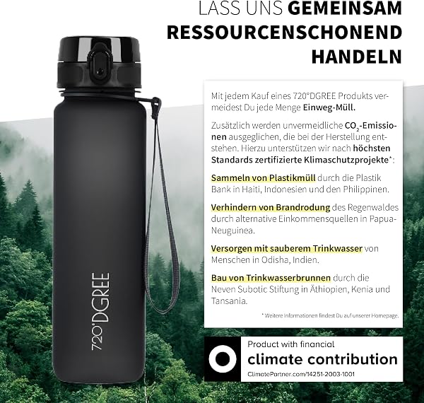 720°DGREE Trinkflasche “uberBottle“ 350ml, 500ml, 650ml, 1l softTouch +Früchtebehälter - Auslaufsicher, BPA-Frei - Schmale Wasserflasche für Kinder, Schule, Sport, Fahrrad, Gym, Fitness, Outdoor - 4