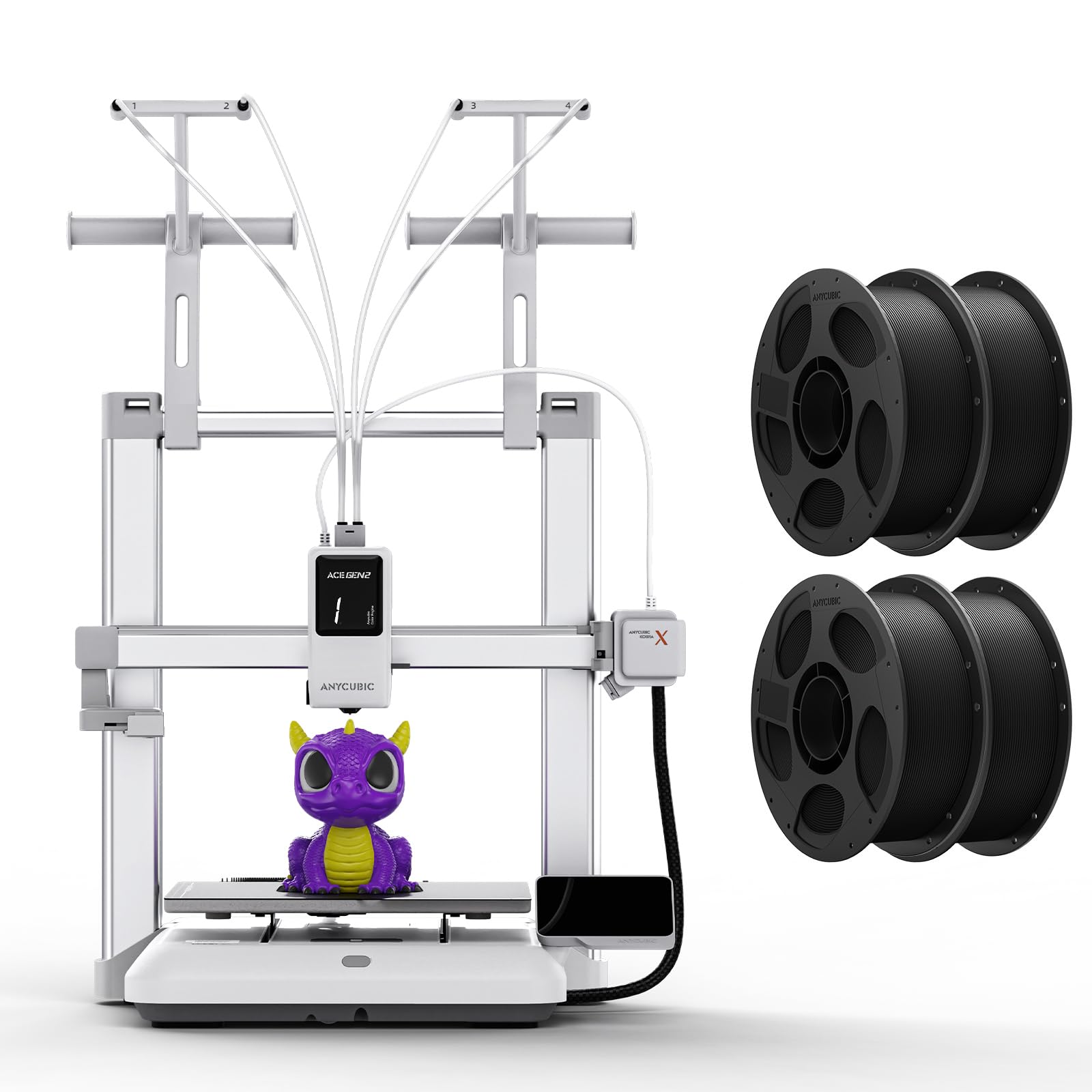 Anycubic Kobra X Stampante 3D + PLA Filamento Nero 4KG, Alta Velocità da 600 mm/s con Stampa 4 Colori, Livellamento Automatico 49 Punti, 260 x 260 x 260 mm