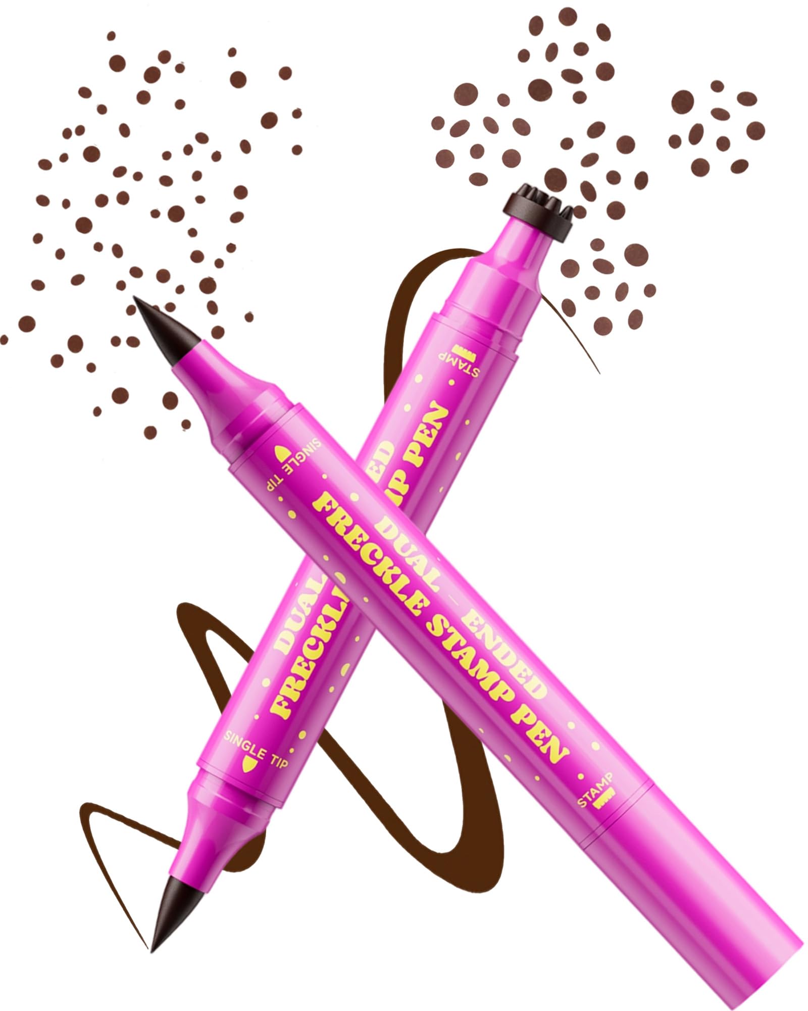 Upgrade Dual Ended 2-in-1 Faux Freckle Stamp Pen, Waterproof Fake Freckle Pen with Multi-Prong Freckles Stamp Head for Women to Easily Create Natural Long-Lasting Sunkissed Makeup Deep Chocolate Brown