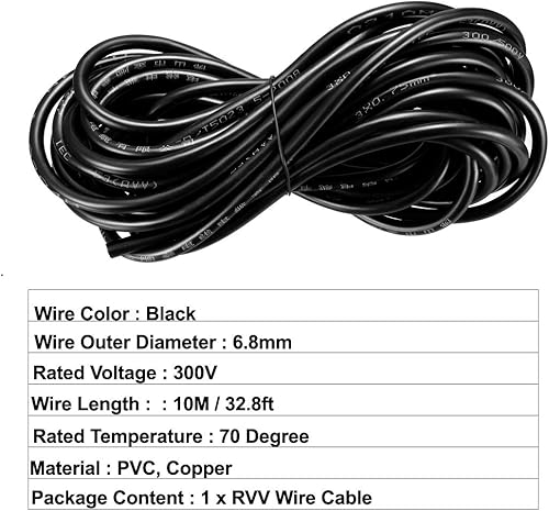 Miniatura 2 de uxcell RVV Cable de extensión Cable de cobre Cable de cobre 3 núcleos eléctricos conductores 10M Longitud Negro