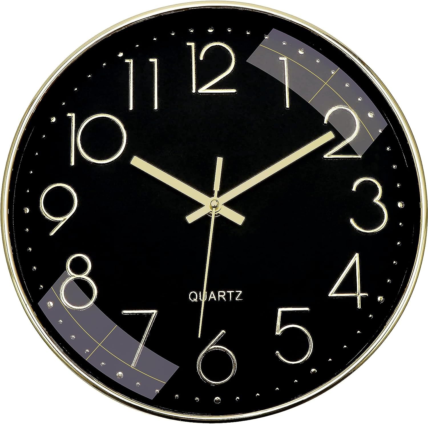Claiez Plastic Wall Clock 12" Silent Quartz Decorative Latest Wall Clock Non-Ticking Classic Clock Battery Operated Round Easy to Read for Room/Home/Kitchen/Bedroom/Office/School(Gold Black)., Analog