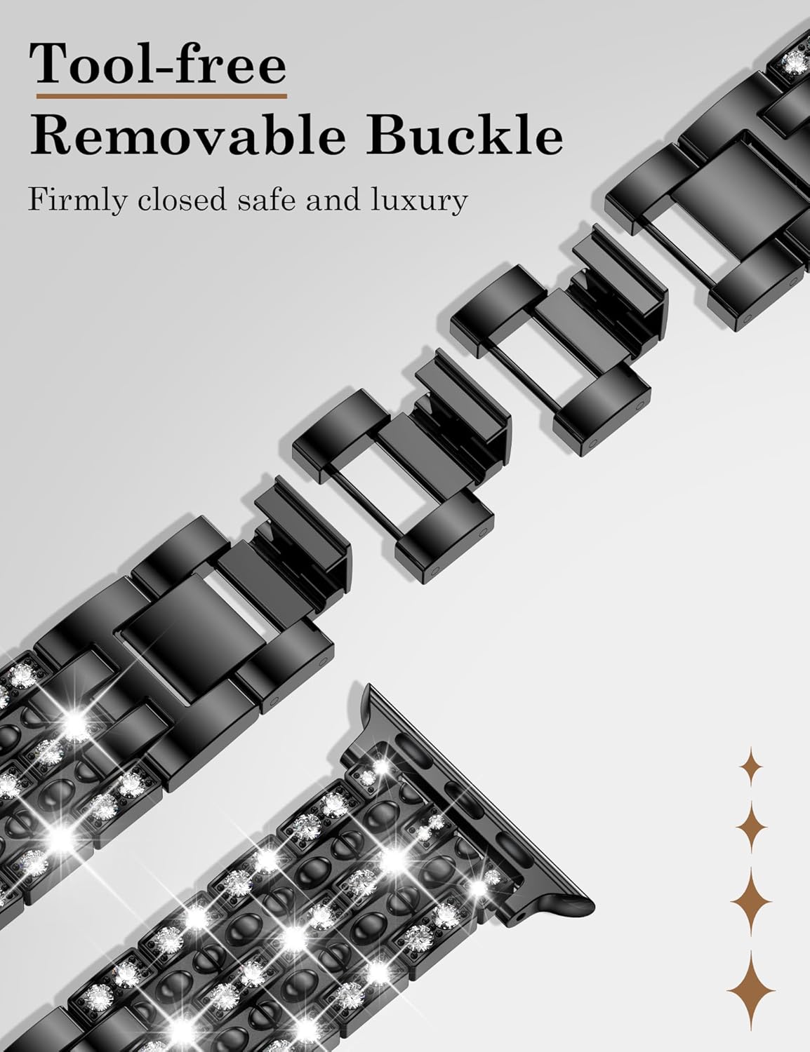 W-RARA Bling Diamond Metal Band Compatible with Apple Watch Bands for Women 38/40/41/42/44/45/46/49mm, Sparkle Luxury Elegant Embossed Design Dressy Strap for iWatch Series 11 10 9 8 7 6 5 4 SE Ultra 3 2 1