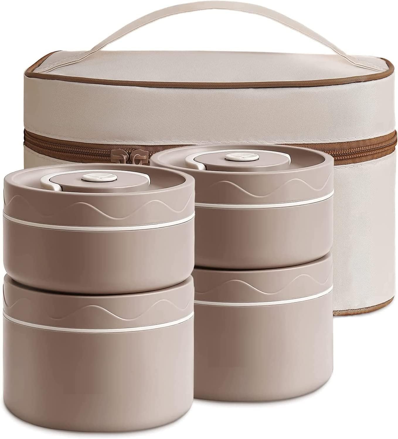 Insulated Bento Box, 4PCS Individual Stackable Portable 304 Stainless Steel Lunch Box with Insulated Bag, Microwave Thermal Keep Warm Leakproof Food Lunch Container Box for Adults Kids Men Women