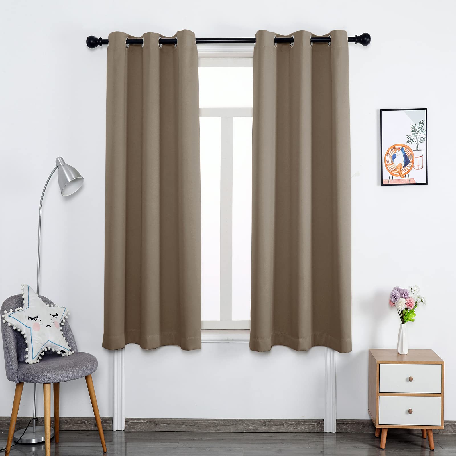 Rideaux occultants pour chambre à coucher lot de 2 isolants taupe 182 cm