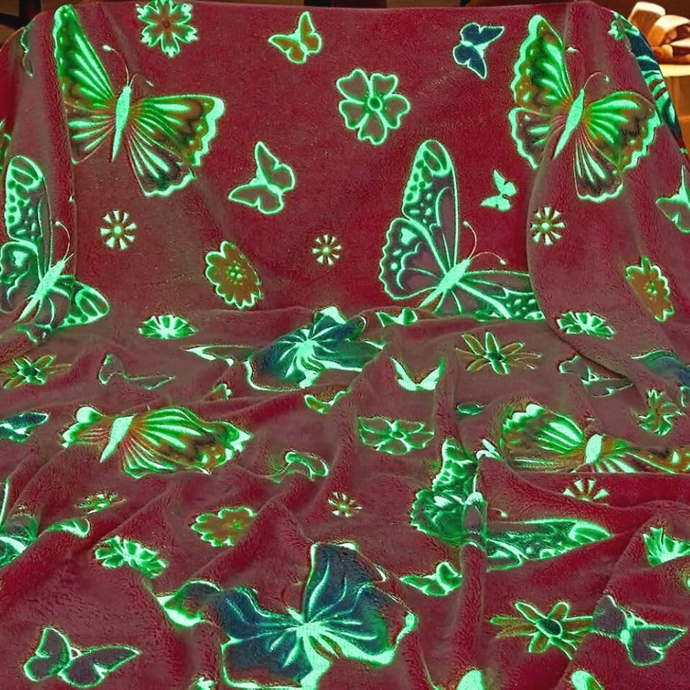 Happy Hues Butterfly Glow in The Dark Blanket-200 x 150 cm- Super Soft Fluffy Flannel Fleece All Season Blanket for Babies-Toddlers-Kids & Teens Boys & Girls- Best Gifting Ideas for 0-15 Years-Pink